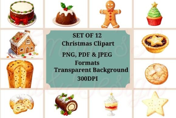 12 Christmas Baking Clipart Bundle: Festive Sweetness for Your Holiday Designs