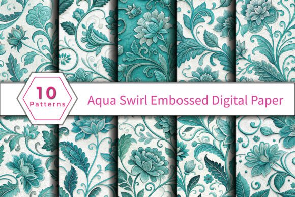 Aqua Swirl Embossed Digital Paper