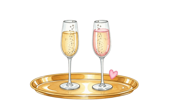 Champagne Flutes on Golden Tray Art