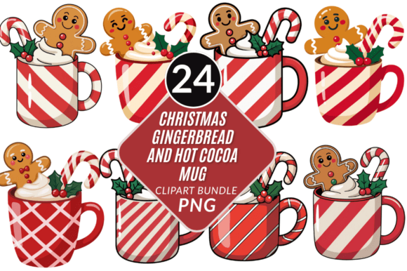 Christmas Gingerbread and Hot Cocoa Mug Clipart Sublimation Design