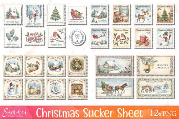Christmas Vintage Postage Stamps Sticker: A Festive Addition to Your Creative Projects
