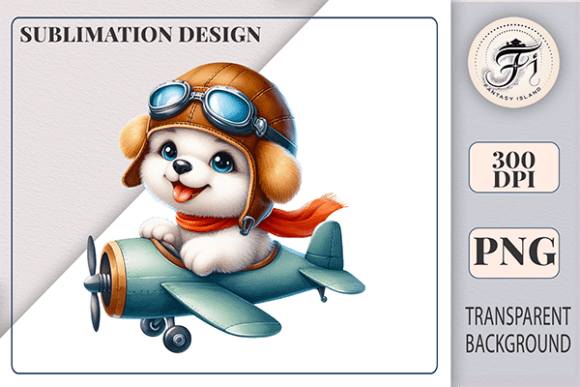 Cute Dog in Airplane Sublimation Clipart