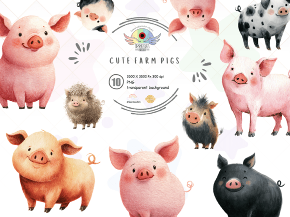Cute Farm Pig PNG Clipart Set