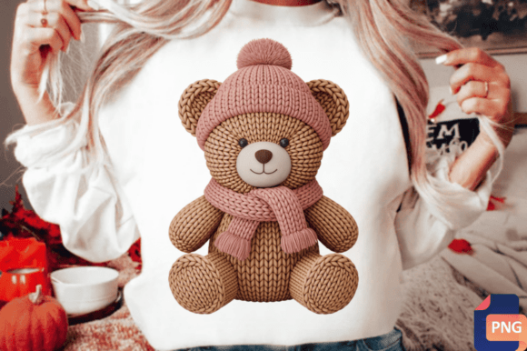 Elevate Your Creative Projects with Crochet Yarn Christmas Teddy Bear PNG and T-Shirt Sublimation Design