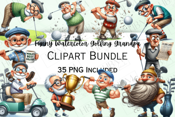 Laugh Your Way to a Better Golf Themed Design with Funny Quirky Golfing Grandpa Clipart