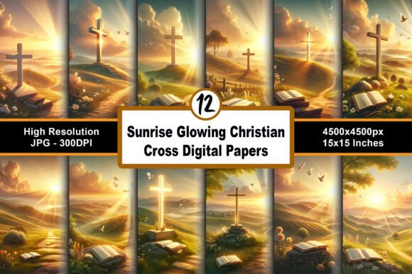 Sunrise Glowing Christian Cross Papers
