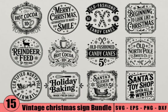Vintage Christmas Sign SVG Bundle